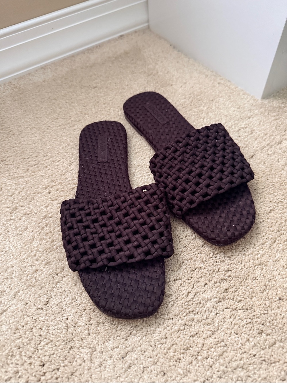 Naghedi Woven Slide Sandals in Dark Brown